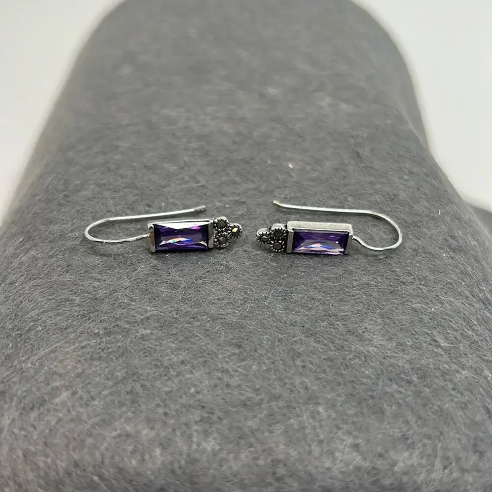 925 Purple Stone Earrings with Marcasite Detail